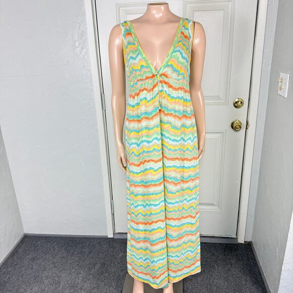 Vintage 70s Tres Belle Women's Dress 11 Cotton Polyester Blend Maxi Stripe OO4 - Picture 1 of 9